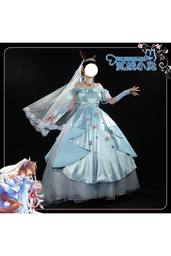 2XXT Cosplay Uma Musume Pretty Derby Daiwa Scarlet Bride Wedding Blue Formal Dress Cosplay Costume